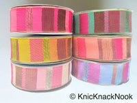 Thumbnail for Pink Stripes Jacquard Weave Lace Trim, Stripes Trim, Approx. 30mm wide Trim By 9 Yards Wholesale Trimming Decorative Trim Costume Trim