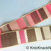 Thumbnail for Pink, Beige And Antique Bronze Embroidered Lace Trim, Stripes Trim