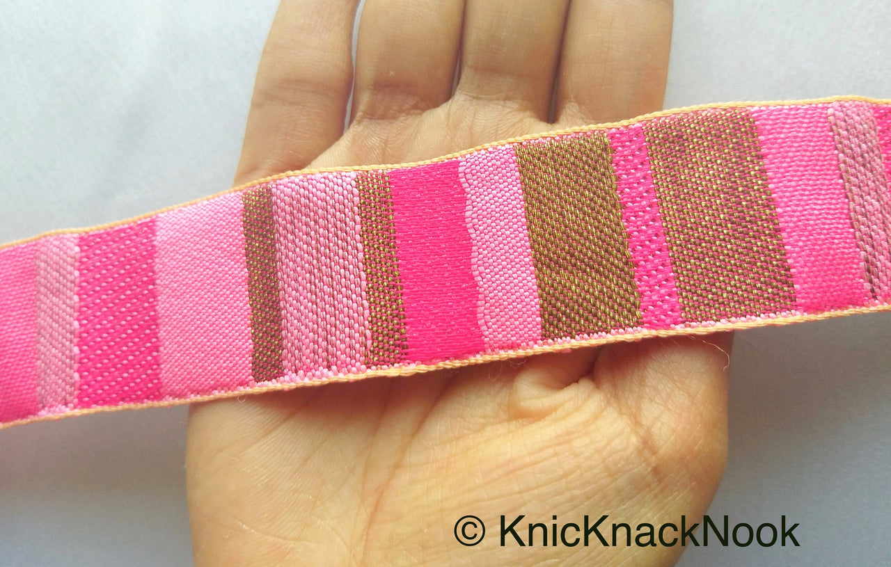 Pink Stripes Jacquard Weave Lace Trim, Stripes Trim, Approx. 30mm wide Trim By 9 Yards Wholesale Trimming Decorative Trim Costume Trim