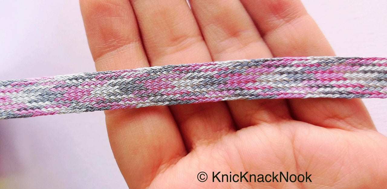 Wholesale Pink / Silver / Light Pink And Grey Thread Lace Trim, Basket Weave, Friendship Bracelet