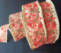 Thumbnail for Beige Fabric Trim, Floral Embroidery in Red And Beige / Green And Yellow, Approx. 45mm- 210119L39/40Trim