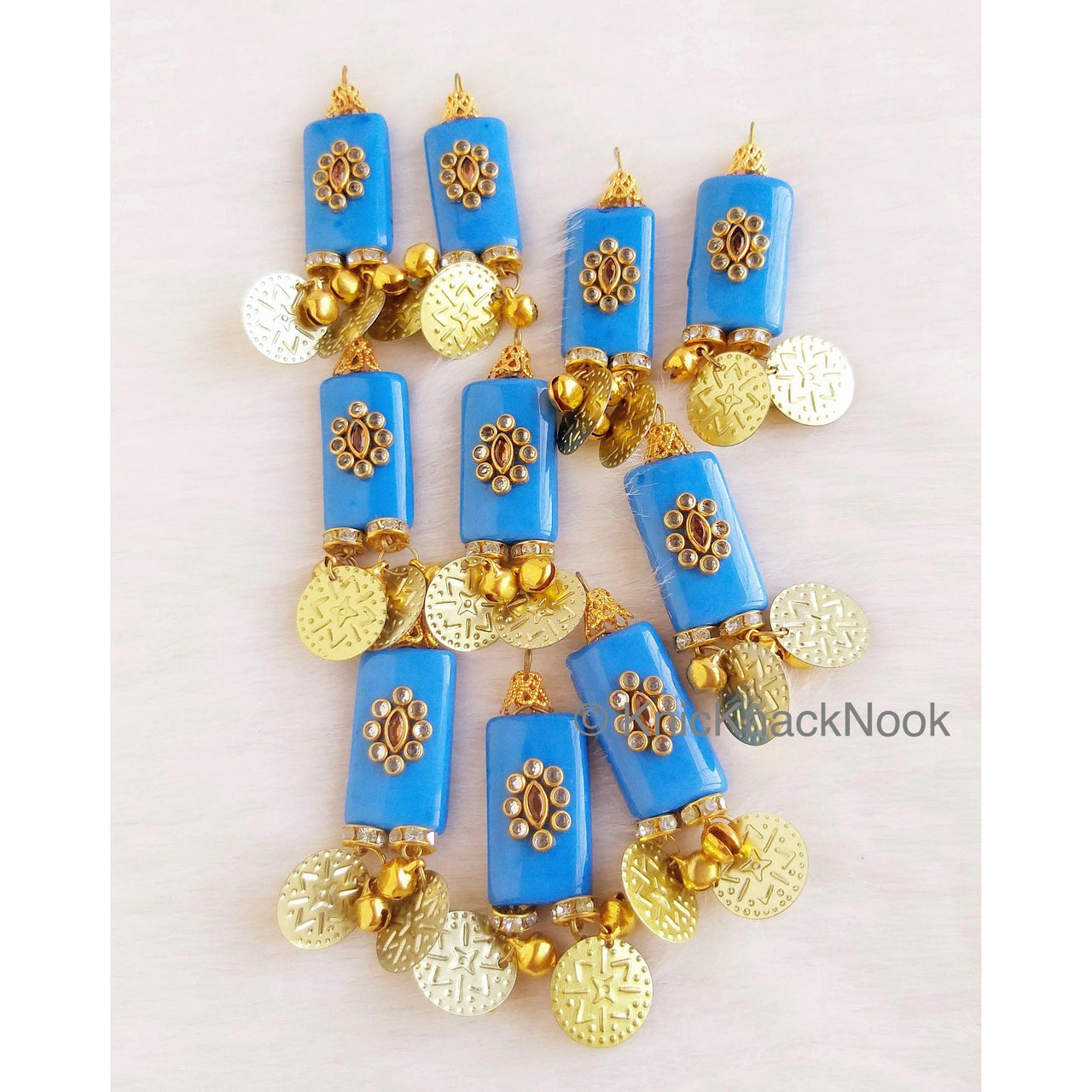 Blue And Gold Beaded Tassels  With Gold Coins Latkan, Kundan Beads, Belly Dancing