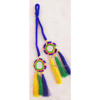 Thumbnail for Pink / Blue Braid With Pink / Green, Yellow and Blue Tassels with Mirror Embellishments,Bohemian Tassels