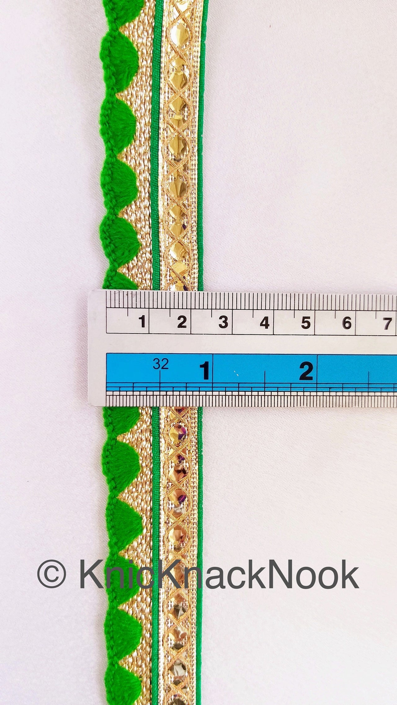 Gold Zari Trim, Embroidered Trim In Yellow / Green / Royal Blue / Lemon Yellow / Black / Blue / Pink,  Approx. 24mm wide