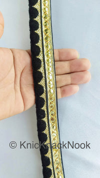 Thumbnail for Wholesale Gold Zari Trim, Embroidered Trim In Yellow / Green / Royal Blue / Lemon Yellow / Black / Blue / Pink,  Approx. 24mm wide