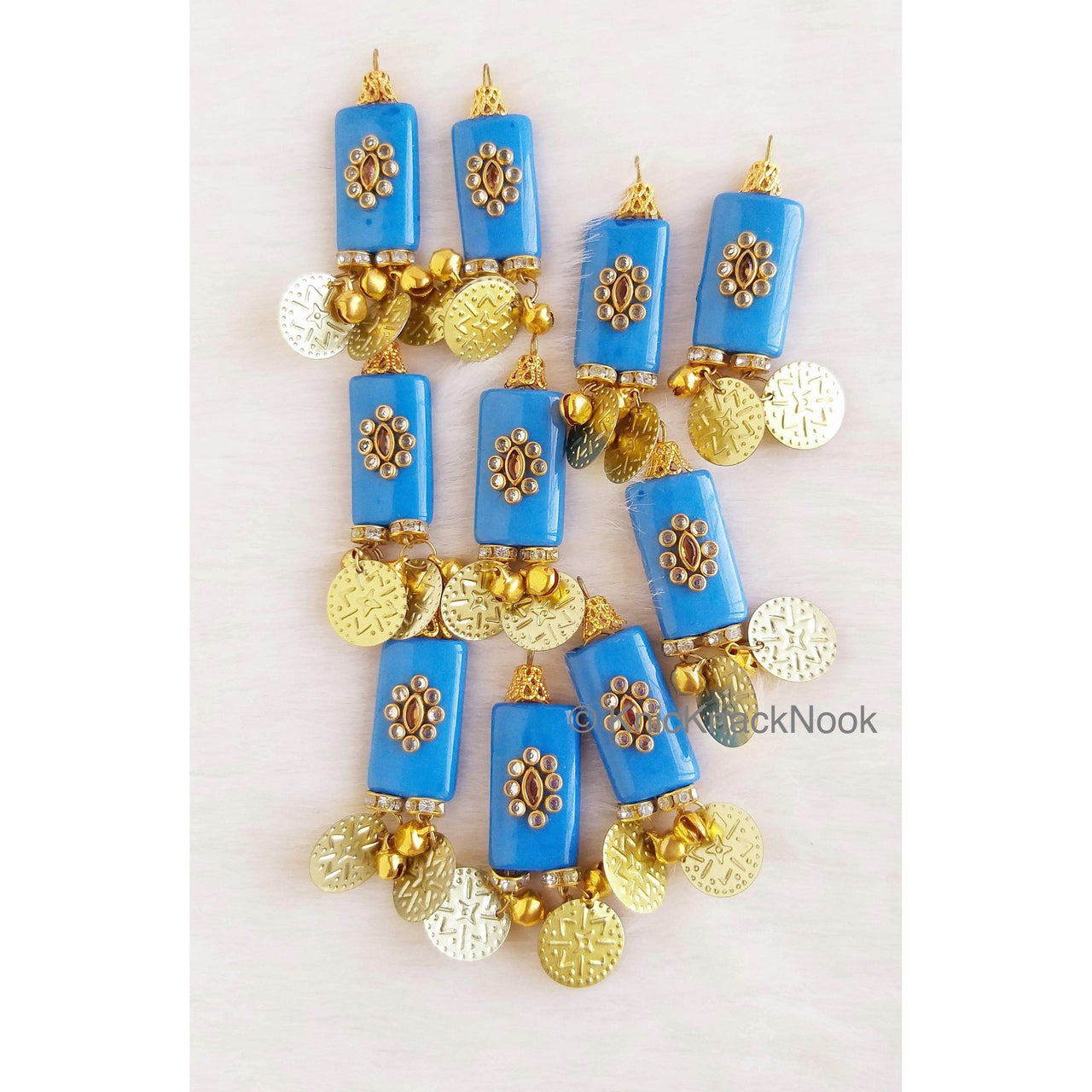 Blue And Gold Beaded Tassels  With Gold Coins Latkan, Kundan Beads, Belly Dancing