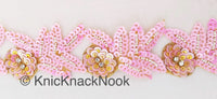 Thumbnail for Wholesale Sequins Trim, Pink And Gold With Diamante Beads, Floral Trims