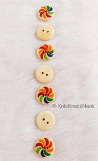 Thumbnail for Multicoloured Windmill Print Round Wood Buttons