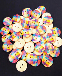 Thumbnail for Chequered Print Multicoloured Round Wood Buttons