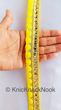 Thumbnail for Wholesale Gold Zari Trim, Embroidered Trim In Yellow / Green / Royal Blue / Lemon Yellow / Black / Blue / Pink,  Approx. 24mm wide