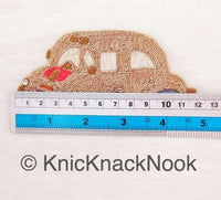 Thumbnail for Hand Embroidered Car Applique In Gold Zardozi And Beige, Red, Brown And Grey Embroidery