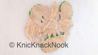 Thumbnail for Green, Beige And Off White Embroidered Flower Applique Patch With Diamante Crytals And Gold Matt Beads, 3D Floral Applique