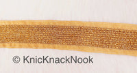 Thumbnail for Wholesale Beige Art Silk Fabric Trim With Gold Bugle Beads Embellishments And Gold Embroidery, Beaded Trim, 