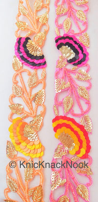 Thumbnail for Wholesale Peach Indian Beaded Lace Trim, Handmade, Sequins Trim