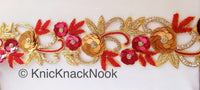 Thumbnail for Wholesale Red / Blue & Gold Hand Embroidered Zardozi Cutwork Lace Trim Beaded Trim, Sequins Rhinestones Wedding  Bridal Belt