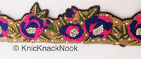 Thumbnail for Wholesale Floral Embroidered Fabric Trim In Gold, Black, Pink and Blue Embroidery With Pearl Beads and Rhinestones