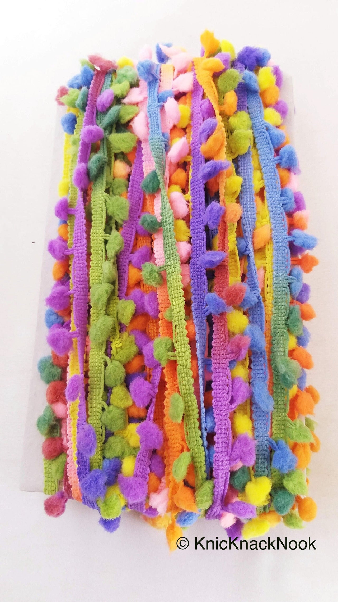 9 Yards Multicoloured Pom Pom Fringe Trim, Pompom Trimming, Tassels