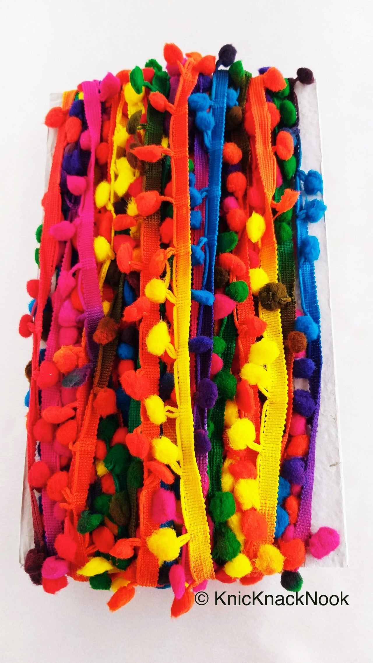 9 Yards Multicoloured Pom Pom Fringe Trim, Pompom Trimming, Tassels