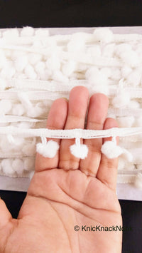 Thumbnail for White Pom Pom Fringe Trim, Pompom Trimming, Tassels