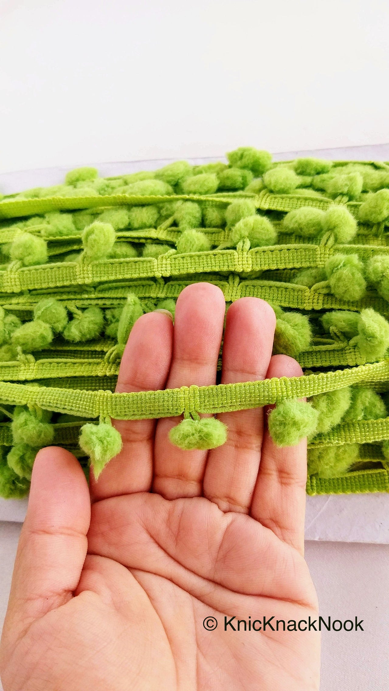 Green Pom Pom Fringe Trim, Pompom Trimming, Tassels