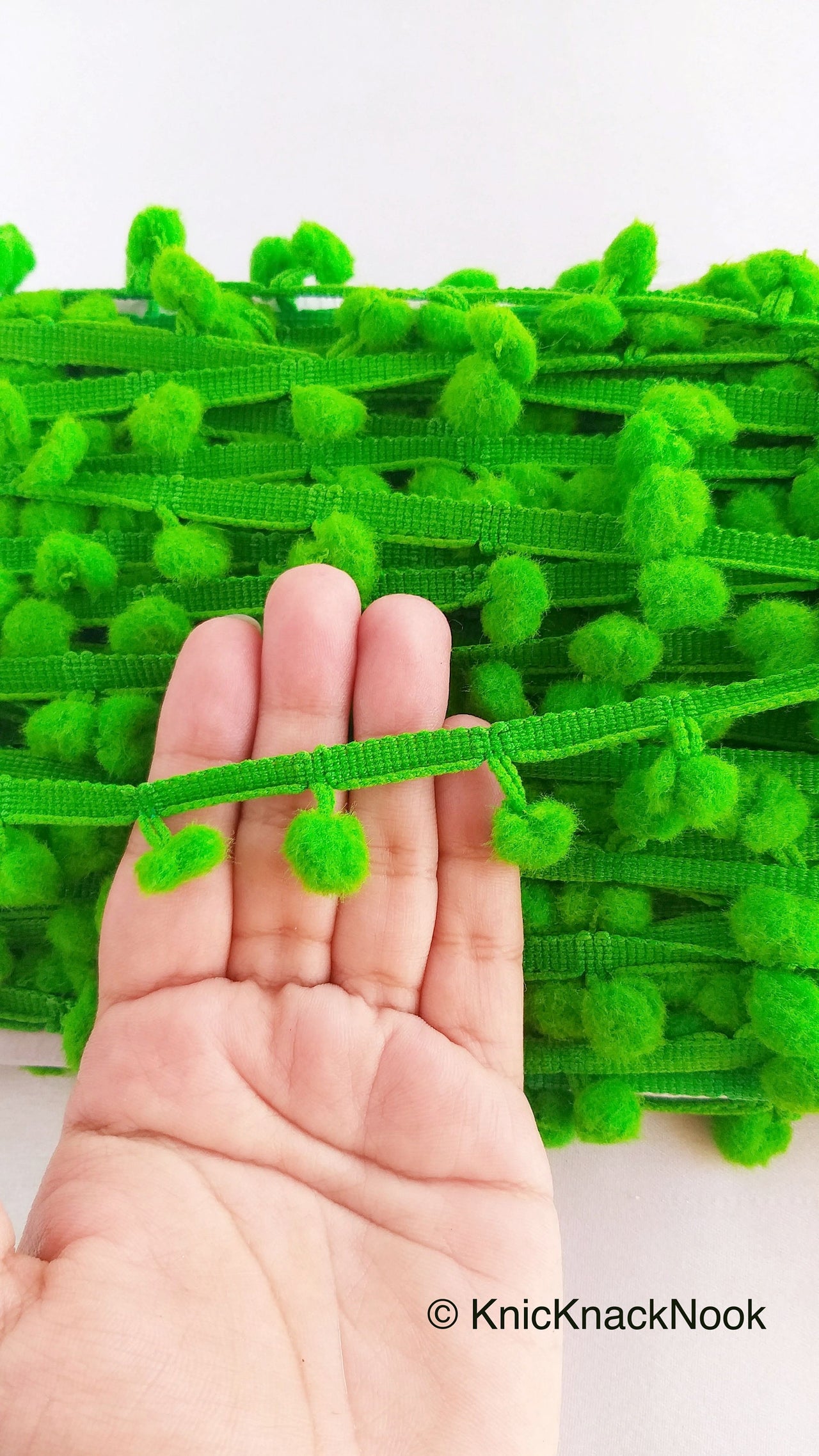 Green Pom Pom Fringe Trim, Pompom Trimming, Tassels