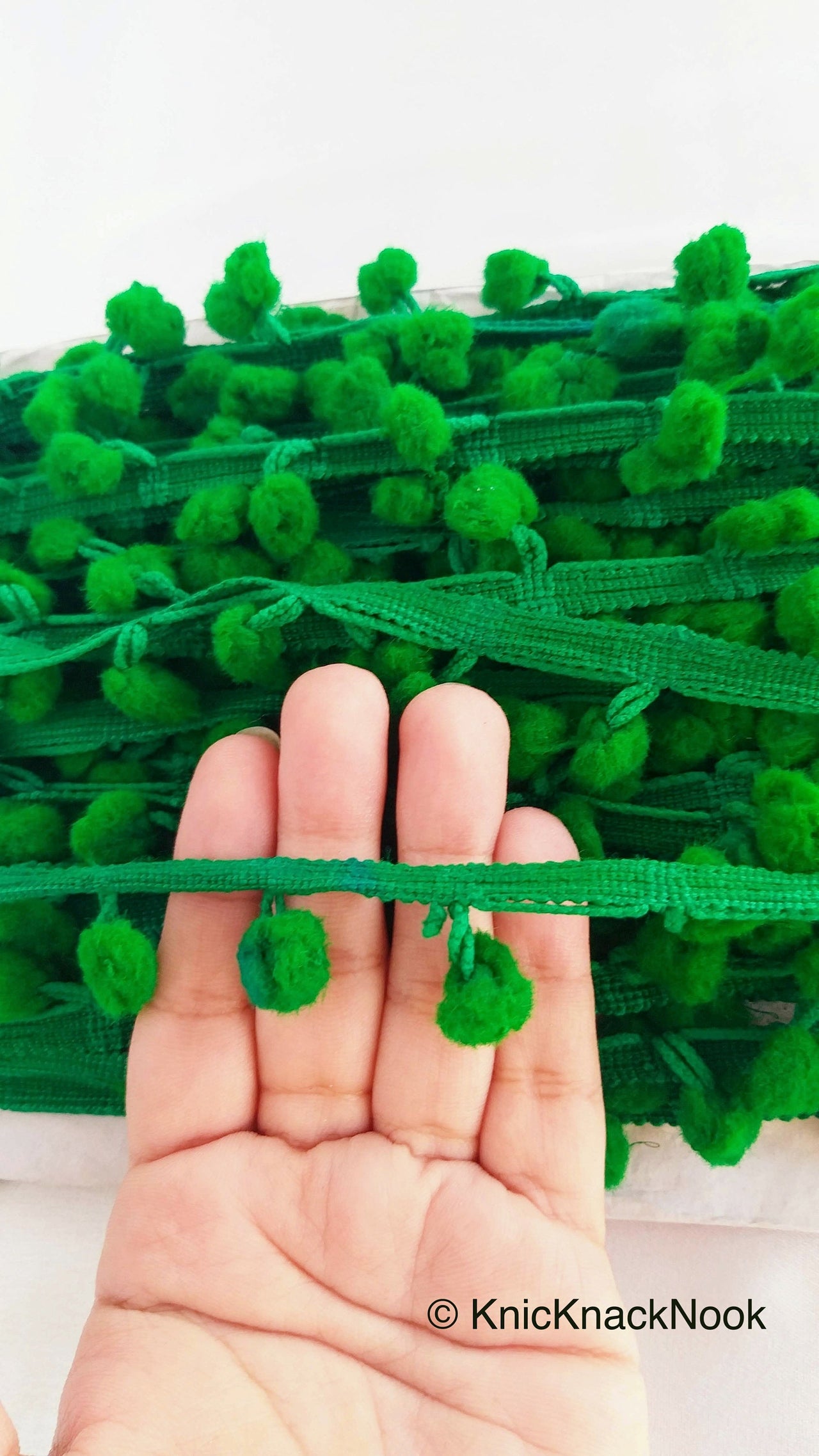 Green Pom Pom Fringe Trim, Pompom Trimming, Tassels