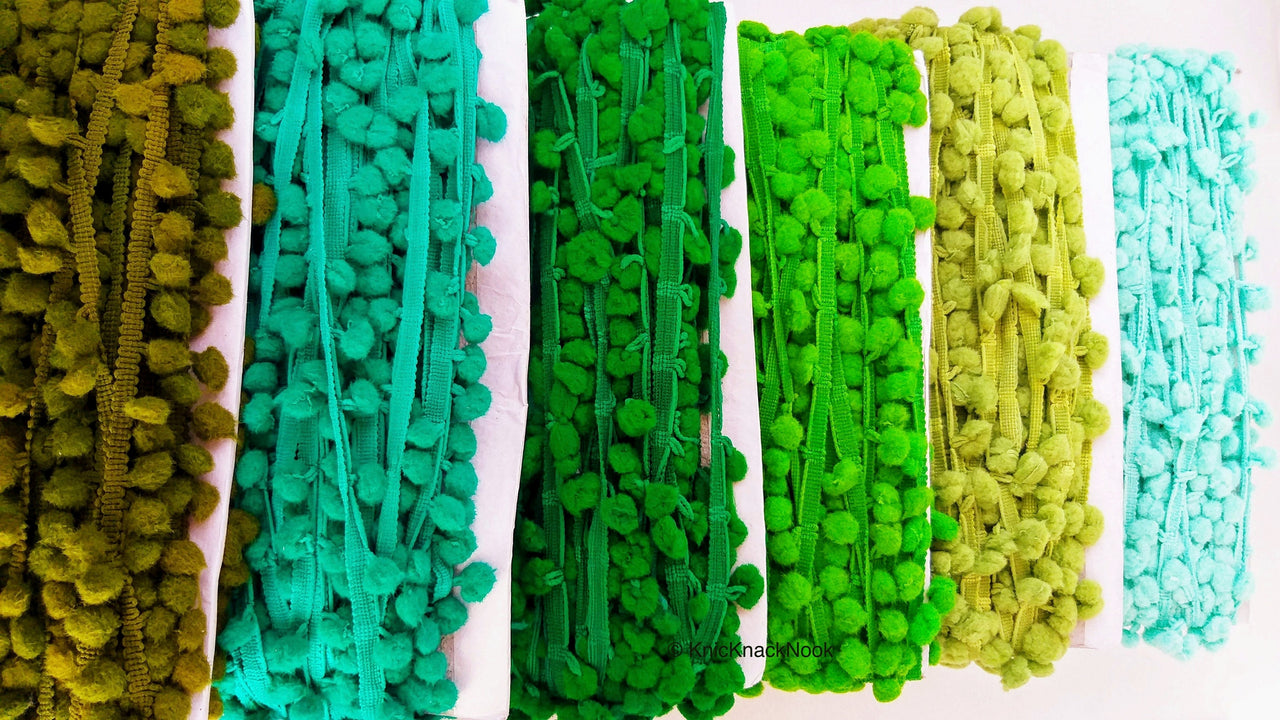 Green Pom Pom Fringe Trim, Pompom Trimming, Tassels