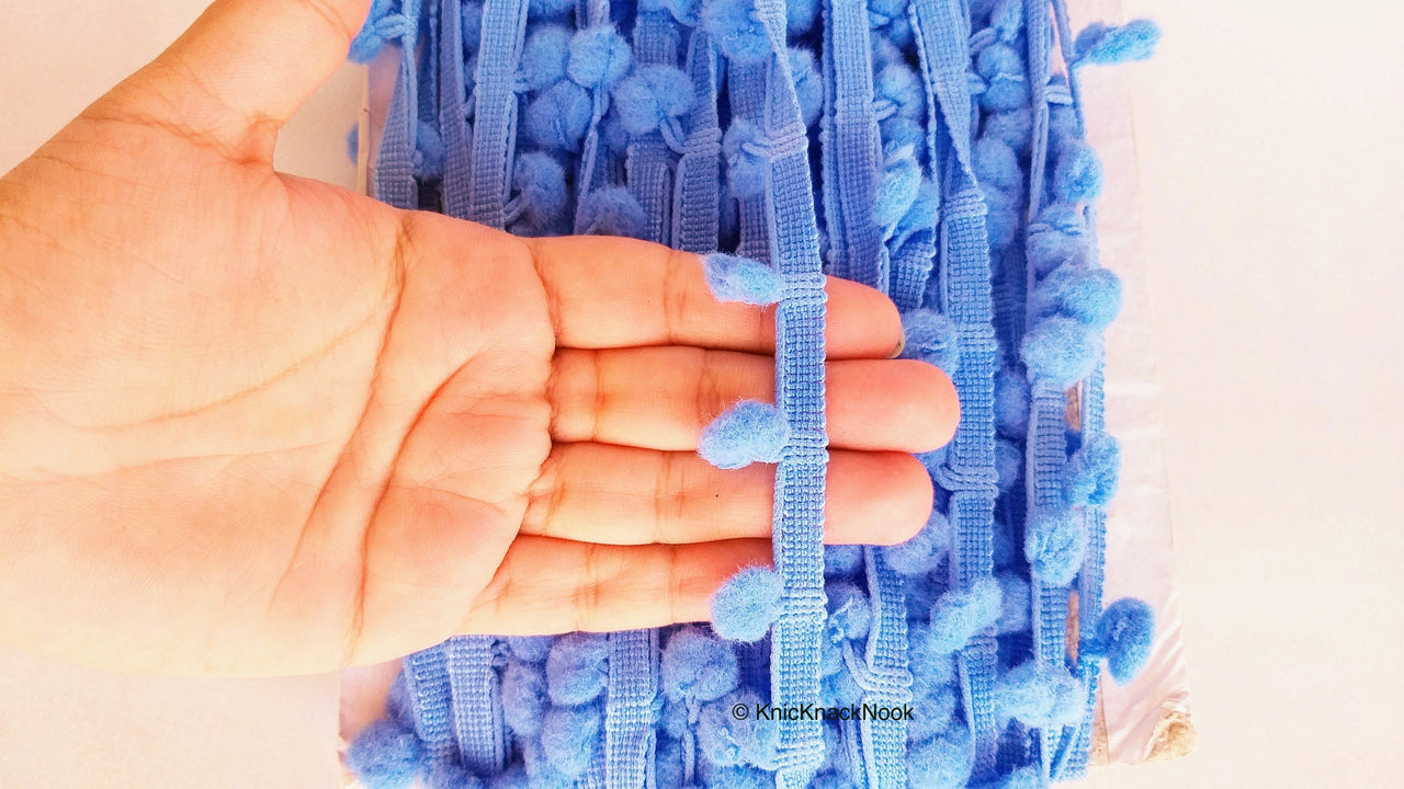 Blue Pom Pom Fringe Trim, Pompom Trimming, Tassels