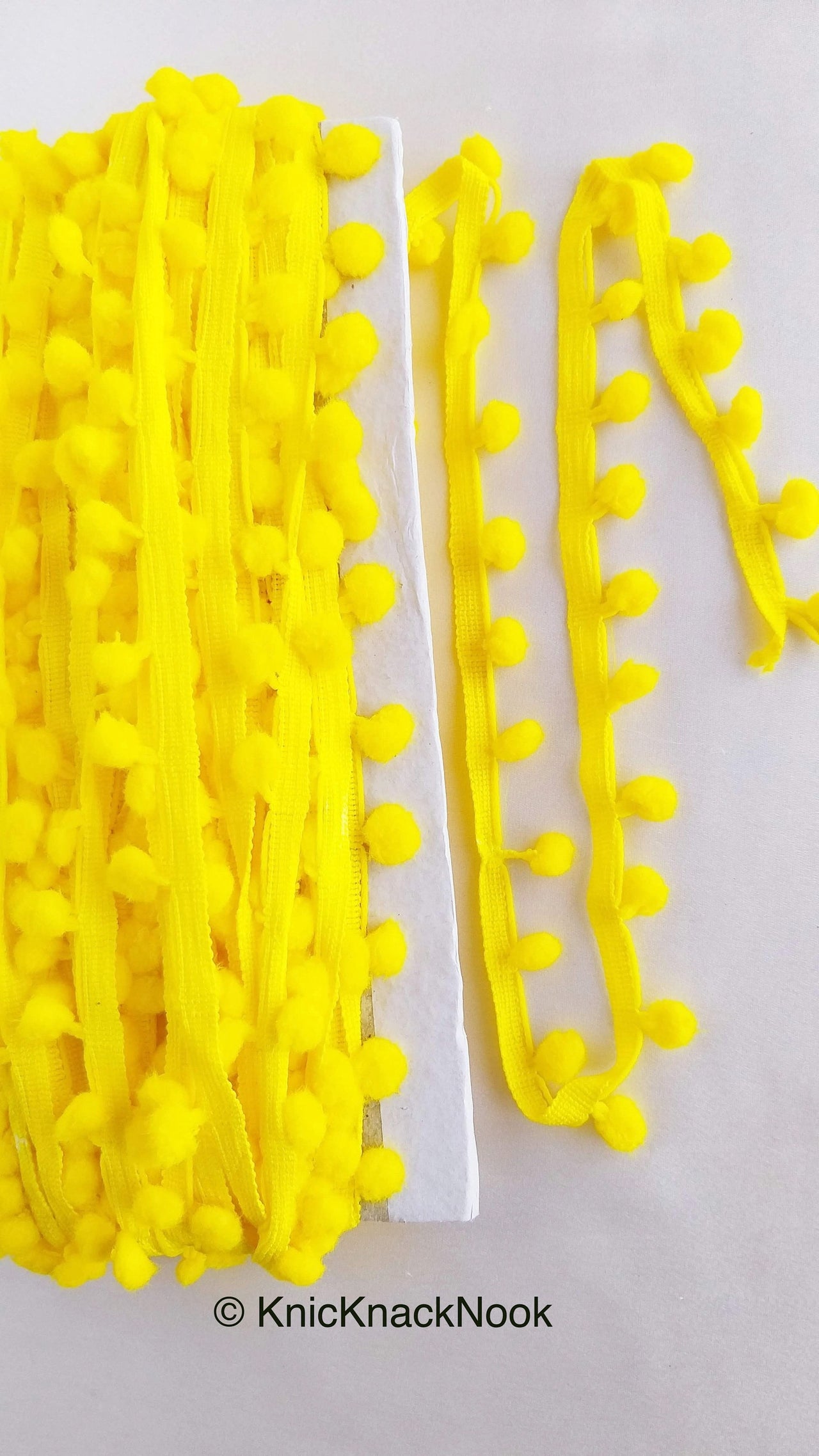 Chrome Yellow Pom Pom Fringe Trim, Pompom Trimming, Tassels