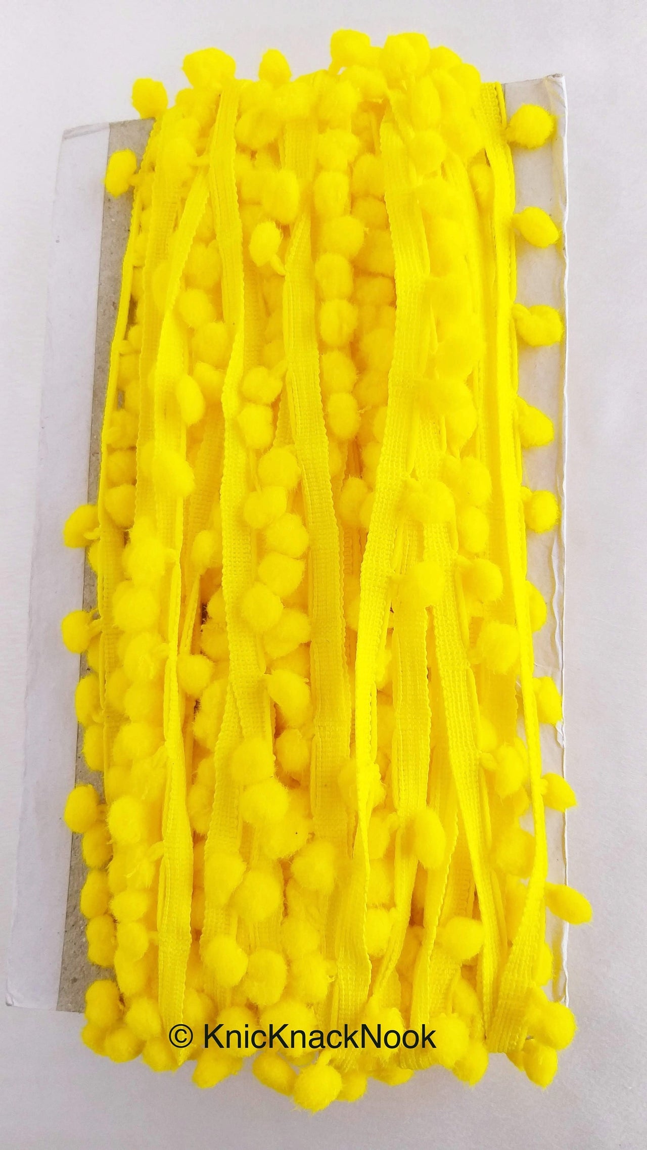 Chrome Yellow Pom Pom Fringe Trim, Pompom Trimming, Tassels