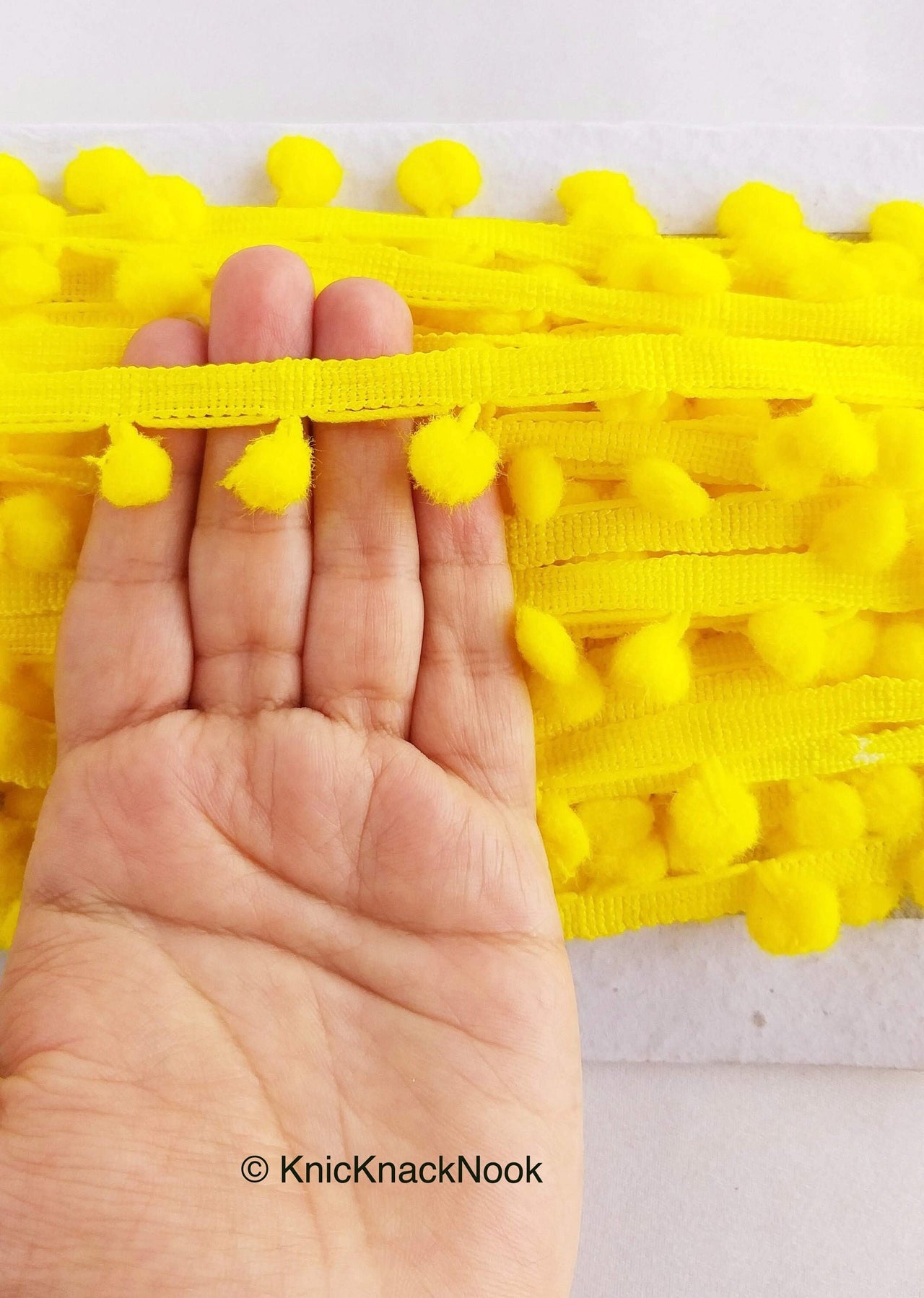 Chrome Yellow Pom Pom Fringe Trim, Pompom Trimming, Tassels