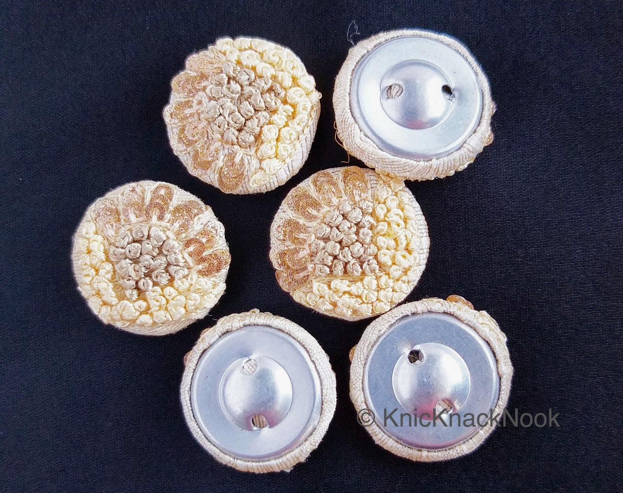 Hand Embroidered Beige Fabric Buttons