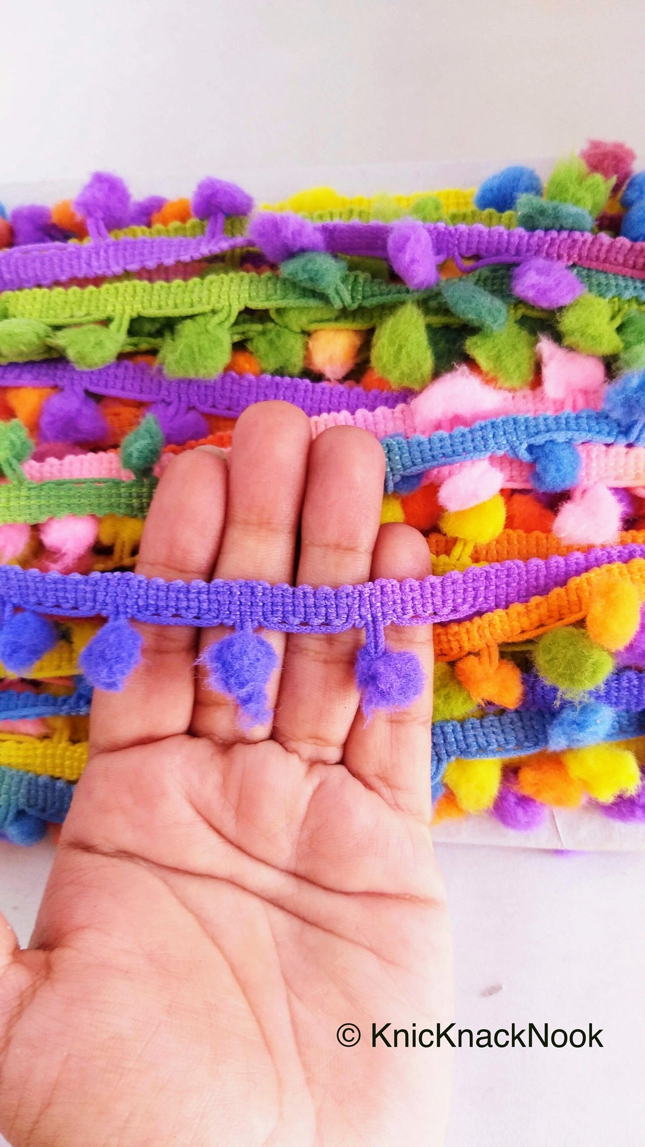 9 Yards Multicoloured Pom Pom Fringe Trim, Pompom Trimming, Tassels