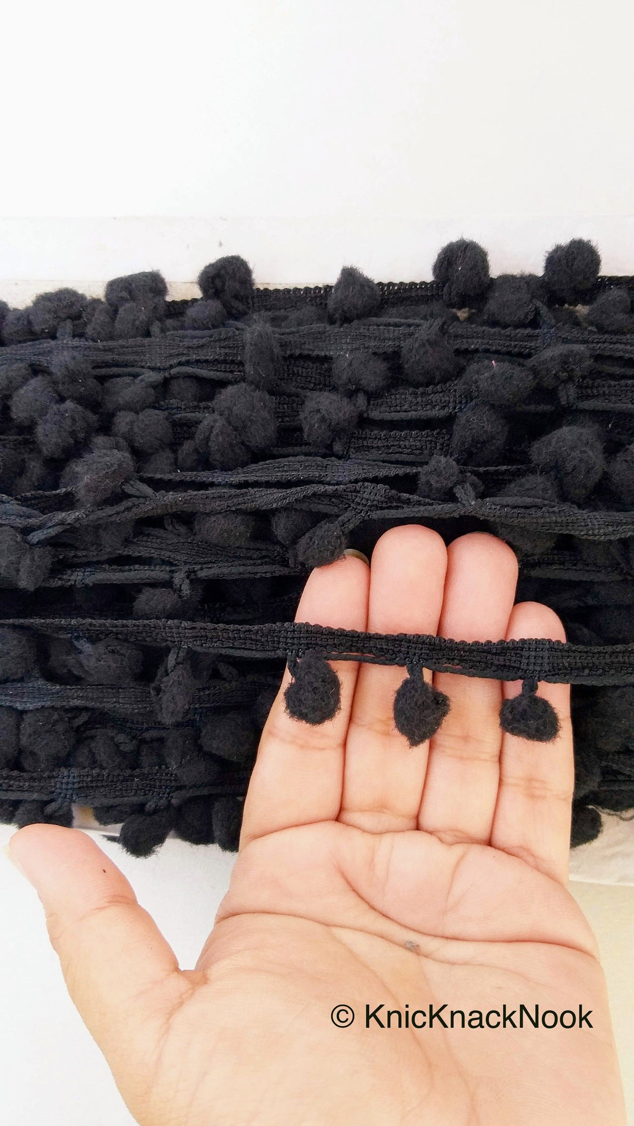 Black Pom Pom Fringe Trim, Pompom Trimming, Tassels