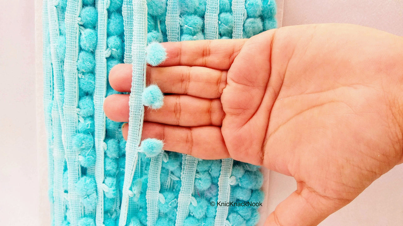 Blue Pom Pom Fringe Trim, Pompom Trimming, Tassels