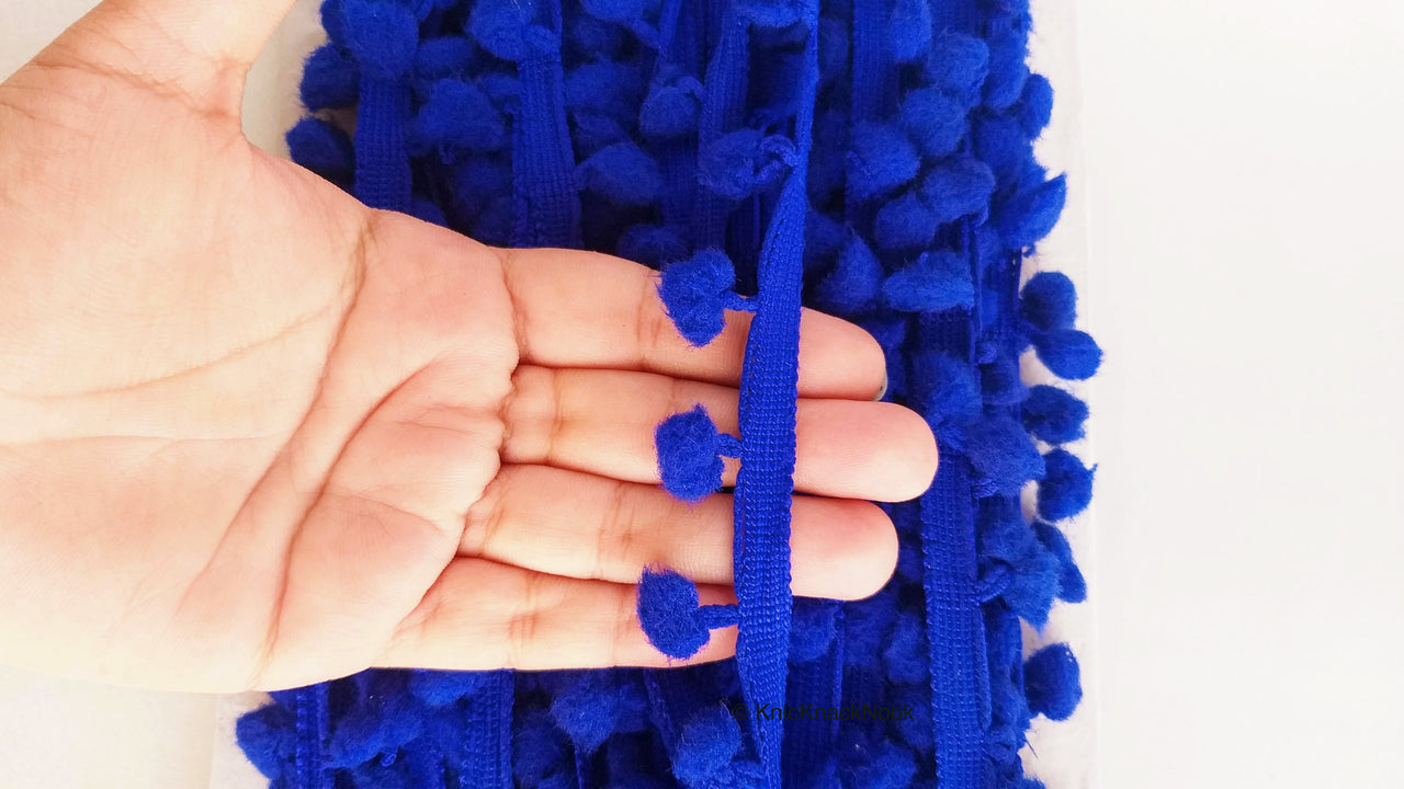 Blue Pom Pom Fringe Trim, Pompom Trimming, Tassels, 24mm Wide Trim, Bohemian, Summer Trim