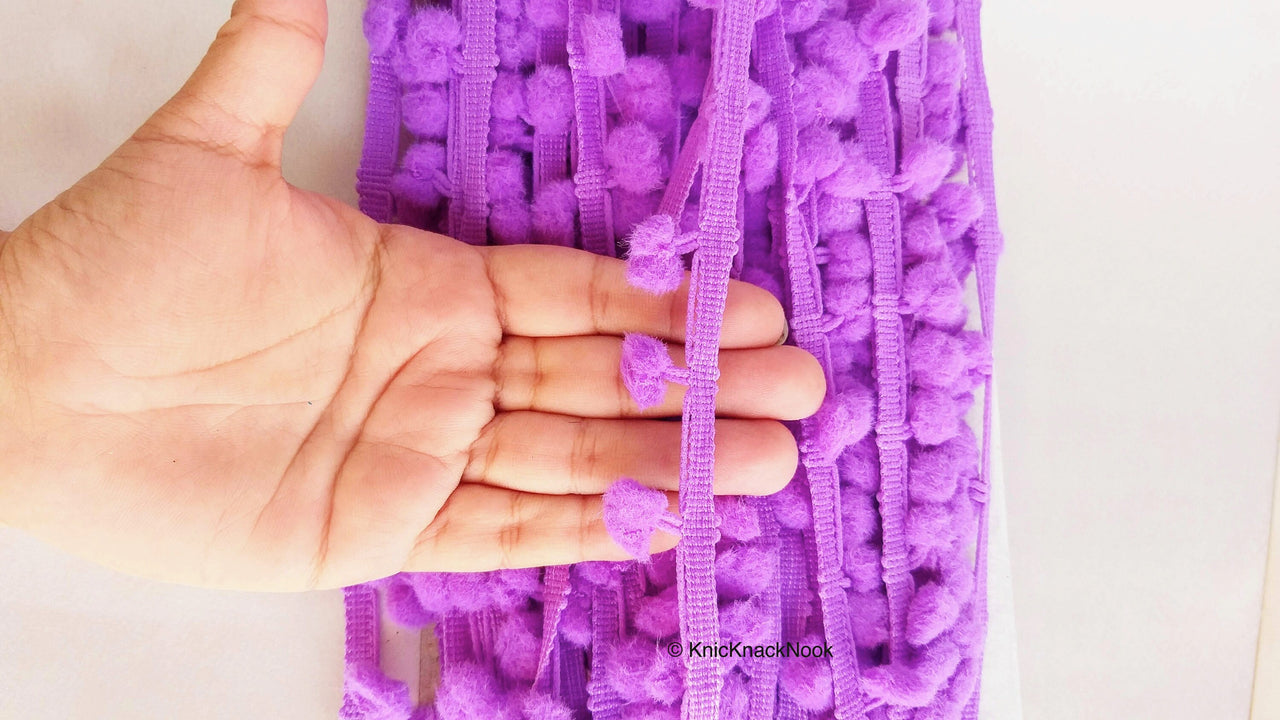 9 Yards x Wholesale Purple Pom Pom Fringe Trim, Pompom Trimming, Tassels