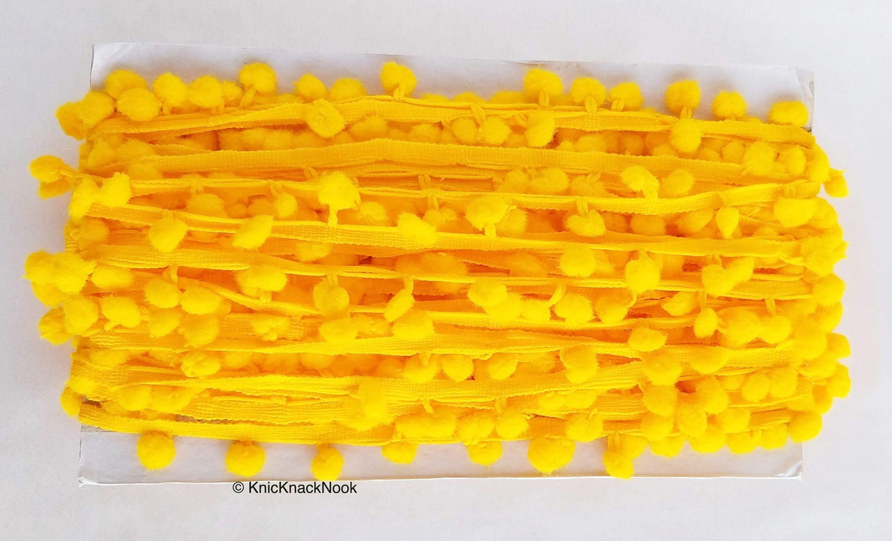 Tangerine Yellow Pom Pom Fringe Trim, Pompom Trimming, Tassels