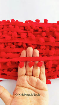 Thumbnail for Red Pom Pom Fringe Trim, Pompom Trimming, Tassels