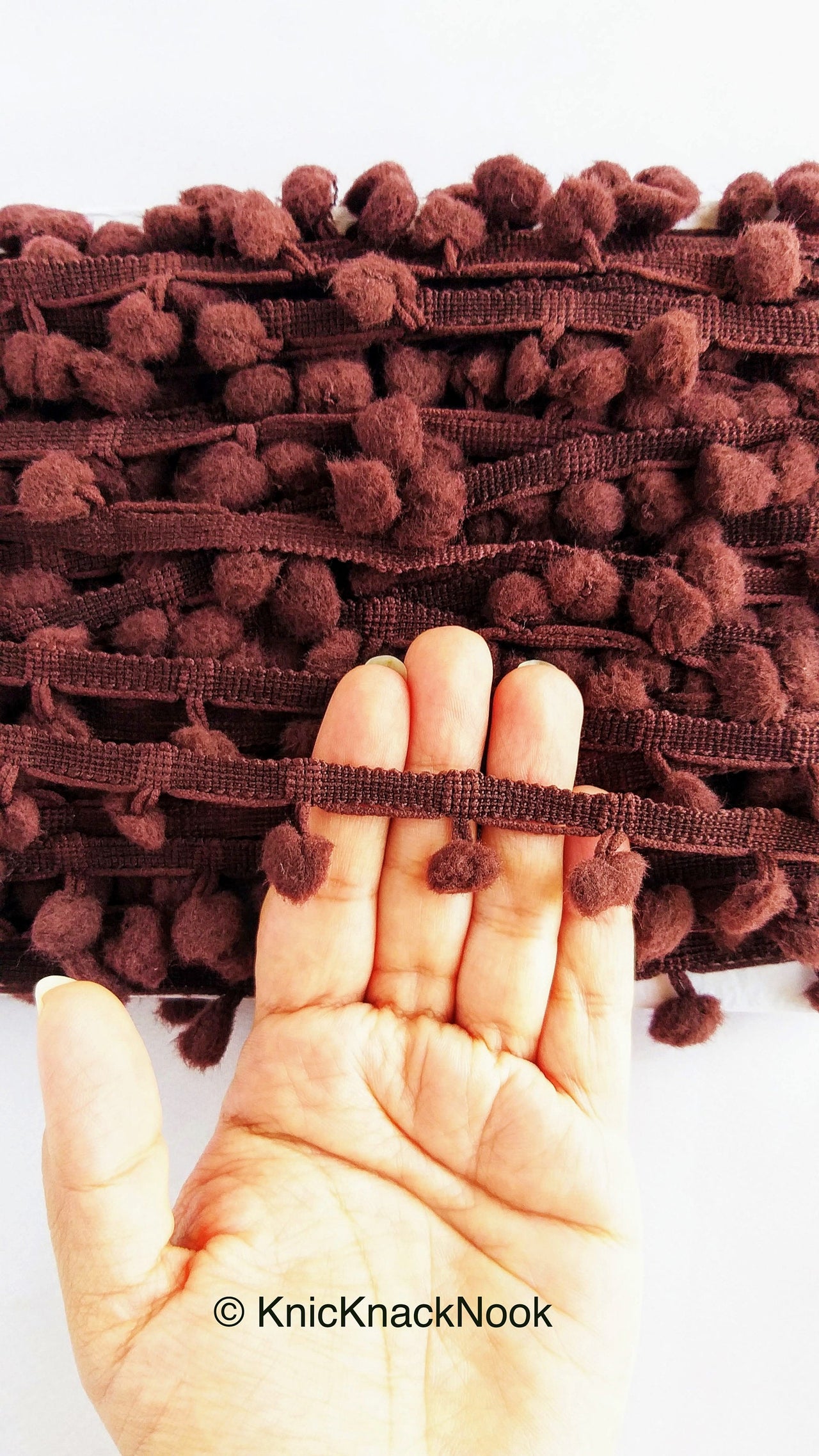 9 Yards Wholesale Brown Pom Pom Fringe Trim, Pompom Trimming, Tassels