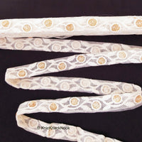 Thumbnail for White Net Lace Trim In  Floral Embroidery And Glitter Gold Sequins, , Wedding Trims