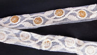 Thumbnail for White Net Lace Trim In  Floral Embroidery And Glitter Gold Sequins, , Wedding Trims