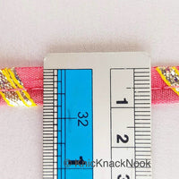 Thumbnail for Coral Pink And Gold Stripes Piping Cord Trim, Approx. 8 mm wide, One Yard Trim