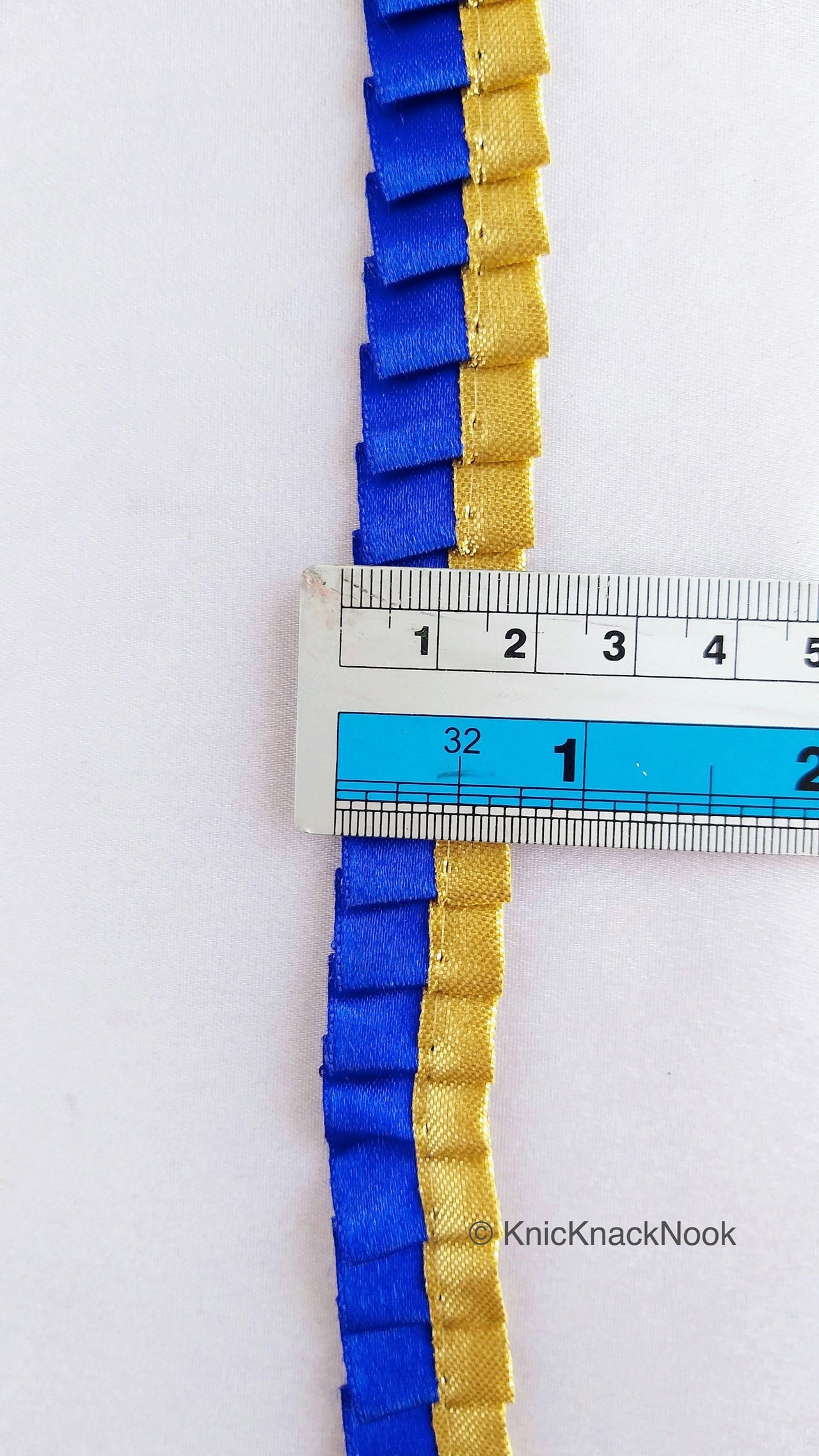 Satin, Royal Blue & Gold Pleated Lace Trim,  Trim