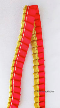 Thumbnail for Satin, Red & Gold Pleated Lace Trim,  Trim