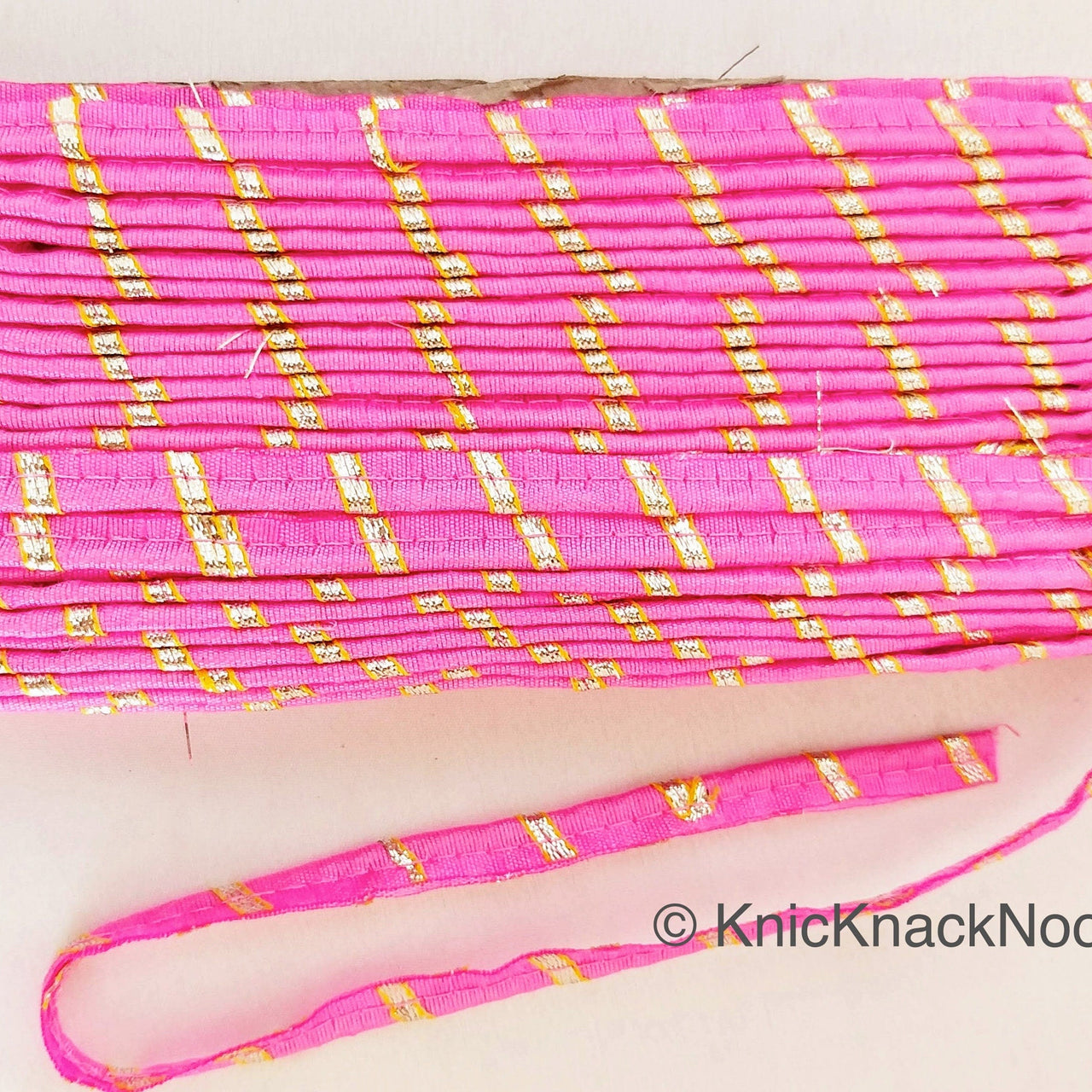 Pink And Gold Stripes Piping Cord Trim, Approx. 8 mm wide, One Yard Trim