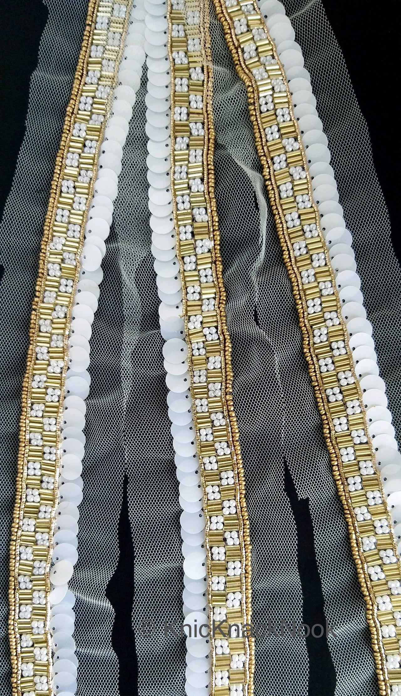 Wholesale White Net Lace, Exclusive Laces, Sequinned Trimming