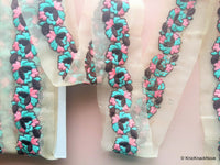 Thumbnail for Wholesale Sheer Gold Fabric Trim With Blue And Pink Floral Thread Embroidery 9 Yard Lace, Embroidered Trim, 