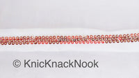 Thumbnail for White Net Lace With Red and Gold Sequins Lace Trim, Approx. 34mm Wide, Sequin Lace