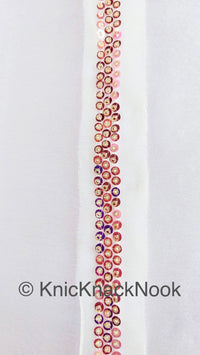 Thumbnail for White Net Lace With Pink and Gold Sequins Lace Trim, Approx. 34mm Wide, Sequin Lace